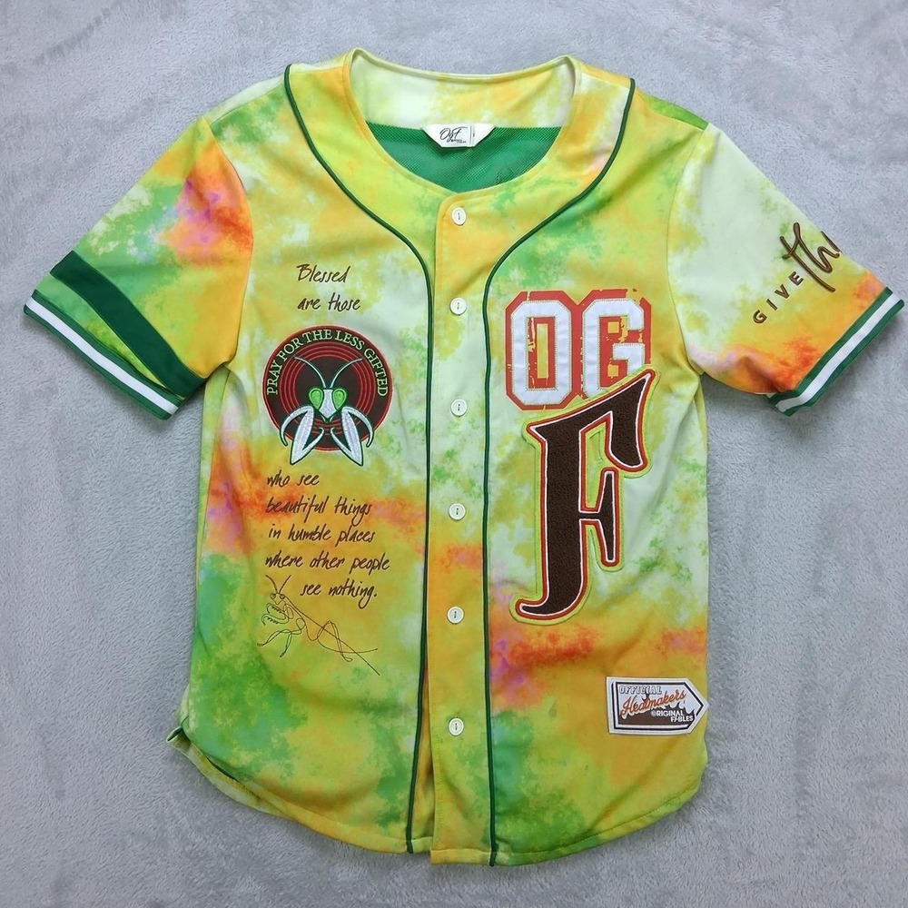 Mens OGF Original Fables Button Up Jersey Shirt Tie Dye Graphic Patches Small